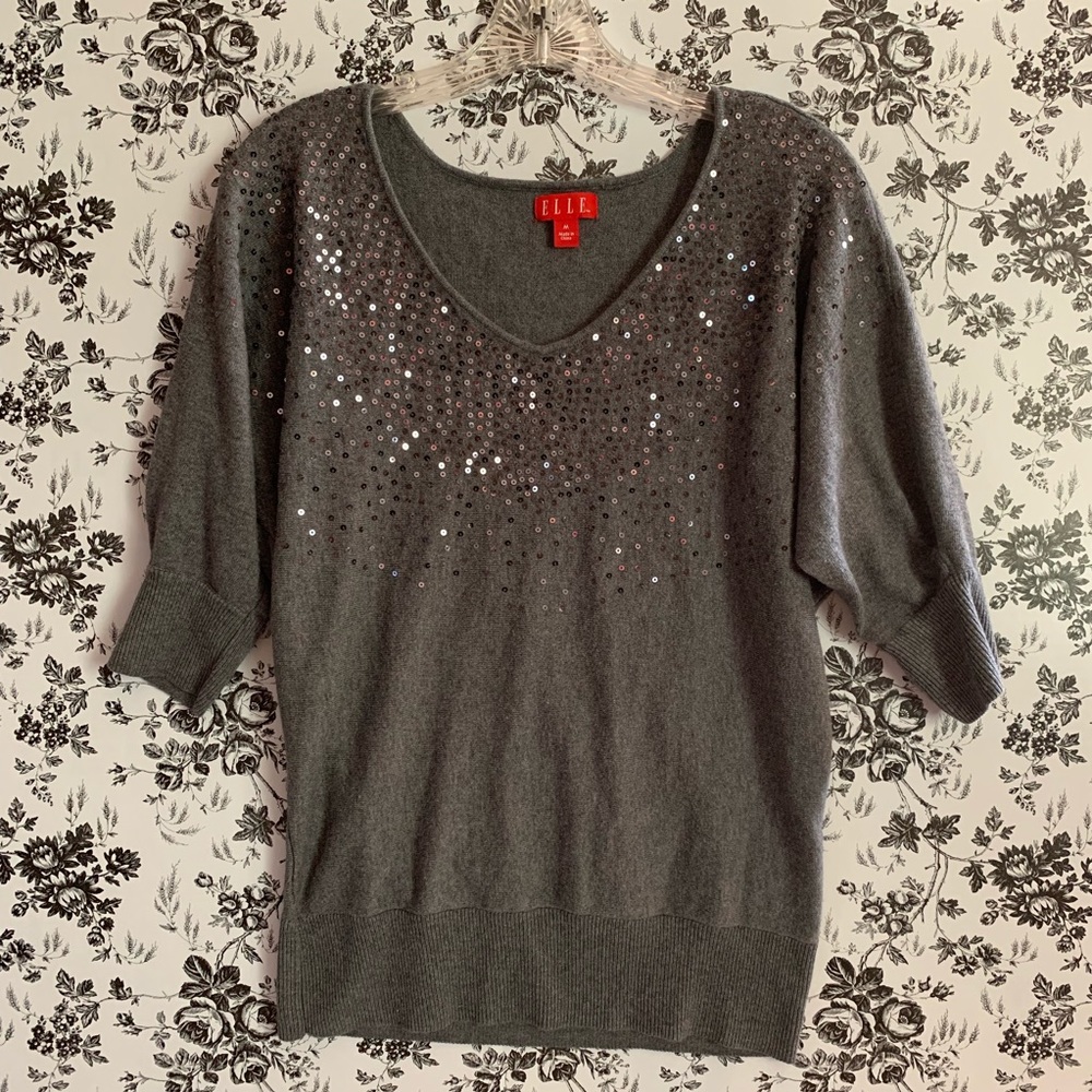 Elle Dolman Sequin Sweatshirt Heather Gray